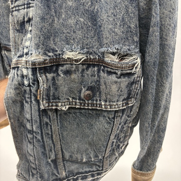 Vintage 60s Levis Denim Chore Distressed A-2 Bomber Buckle Back Retro USA XL - Picture 6 of 14